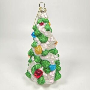 NICE Blown Glass Christmas Tree Ornament Glitter Sparkle Bejeweled Costco